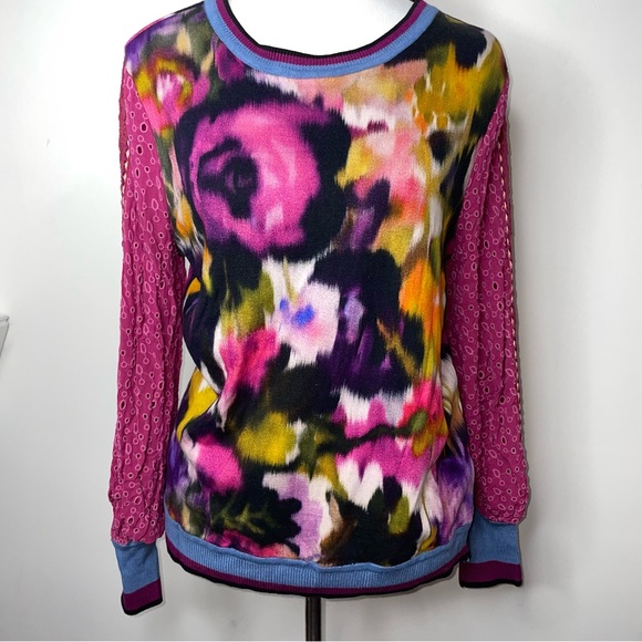 Blank London Tops - Anthropologie Bl^nk London Pullover Top Women S Pink Contrast Eyelet Puff Sleeve